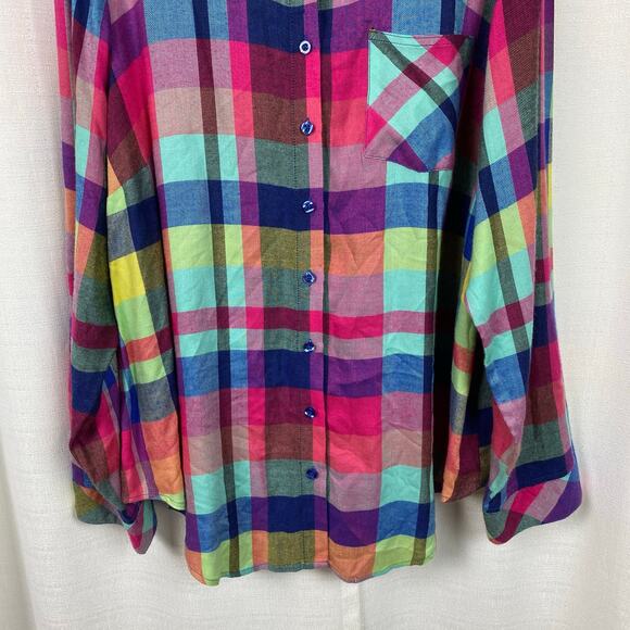 Torrid Bright Rainbow Plaid Brushed Fleece Button Up Shirt Sz.2 - Picture 6 of 13